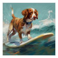 Brittany Spaniel Beach Surfing Painting