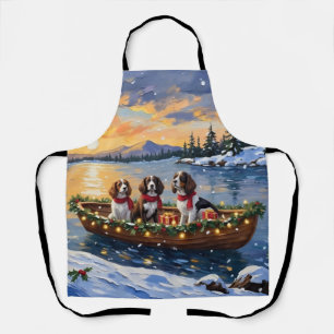 Brittany Spaniel Christmas Boat Holiday Apron