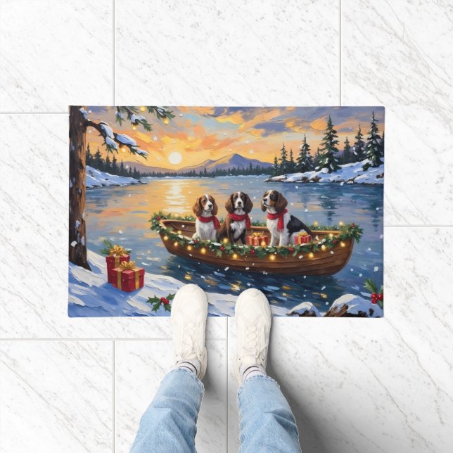 Brittany Spaniel Christmas Boat Holiday Doormat (Indoor)