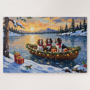 Brittany Spaniel Christmas Boat Holiday Jigsaw Puzzle