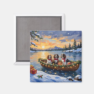 Brittany Spaniel Christmas Boat Holiday Magnet