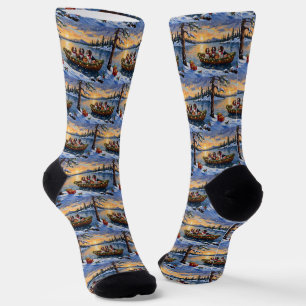 Brittany Spaniel Christmas Boat Holiday Socks