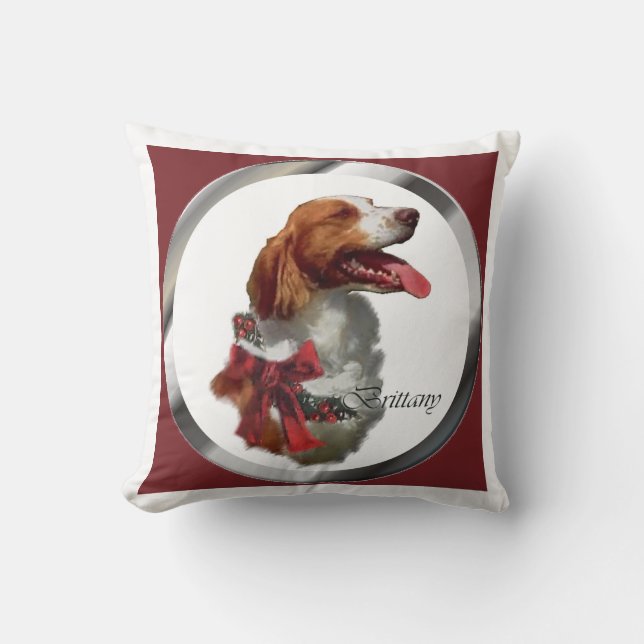 Brittany Spaniel Christmas Cushion (Front)