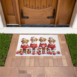 Brittany Spaniel Christmas Dress Santa Hat Doormat