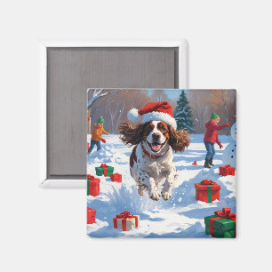 Brittany Spaniel Christmas Festive Snow Scene Magnet