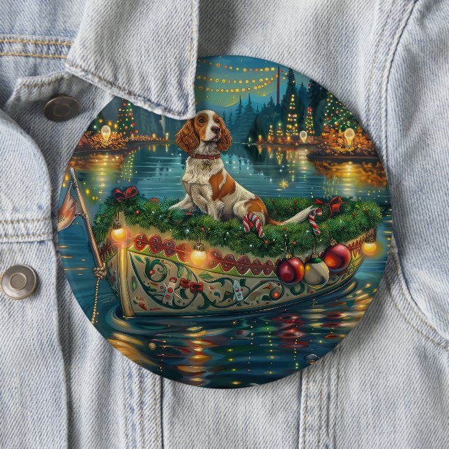 Brittany Spaniel Christmas Festive Voyage 6 Cm Round Badge (In Situ)