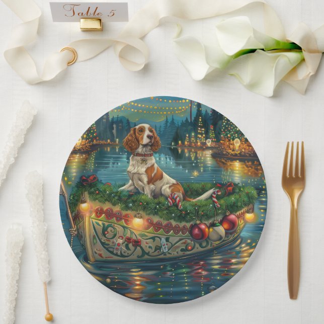 Brittany Spaniel Christmas Festive Voyage Paper Plate (Wedding)