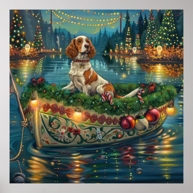Brittany Spaniel Christmas Festive Voyage Poster (Front)