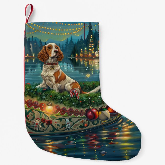 Brittany Spaniel Christmas Festive Voyage Small Christmas Stocking (Front)
