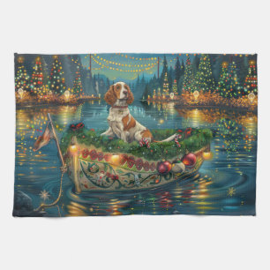 Brittany Spaniel Christmas Festive Voyage Tea Towel