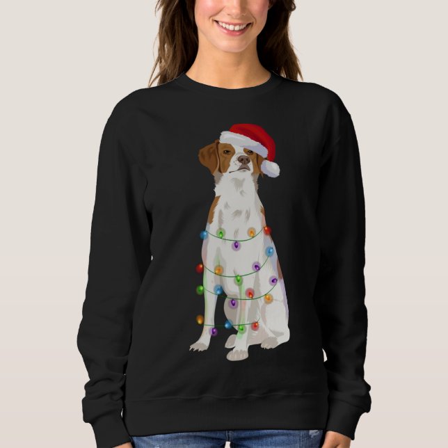BRITTANY SPANIEL Christmas Lights Xmas Dog Lover Sweatshirt (Front)