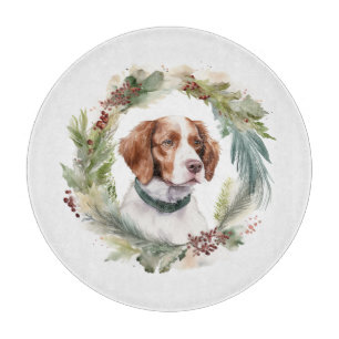 Brittany Spaniel Christmas Wreath Festive Pup Cutting Board
