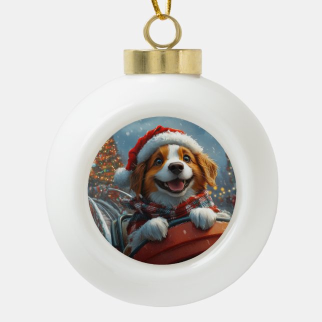 Brittany Spaniel Dog Christmas Ceramic Ball Christmas Ornament (Front)