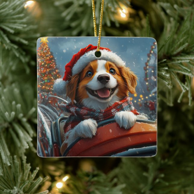 Brittany Spaniel Dog Christmas Ceramic Ornament (Tree)