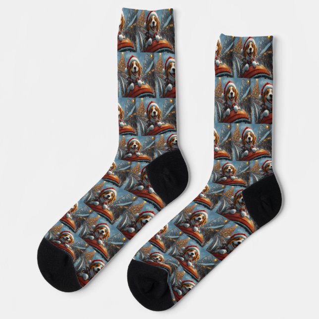Brittany Spaniel Dog Christmas Socks (Left)