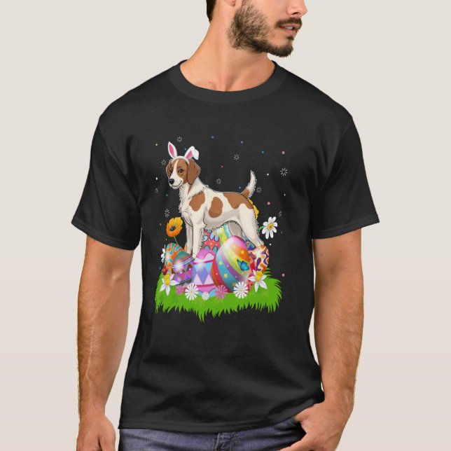 Brittany Spaniel Dog Easter Egg Hunt Bunny Ear Eas T-Shirt (Front)