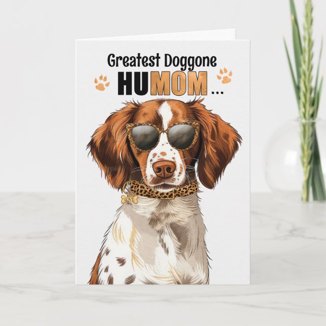 Brittany Spaniel Dog Greatest HuMOM Mother's Day Holiday Card (Front)