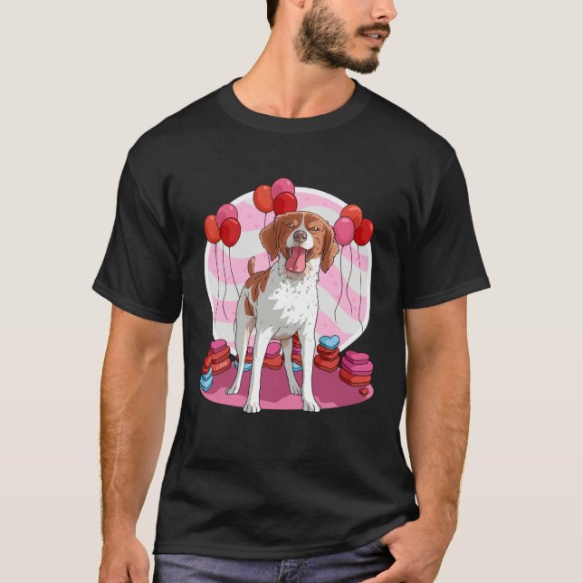 Brittany Spaniel Dog Heart Valentine Day Decor T-Shirt (Front)
