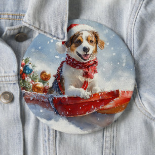 Brittany Spaniel Dog in Sledge Christmas 6 Cm Round Badge