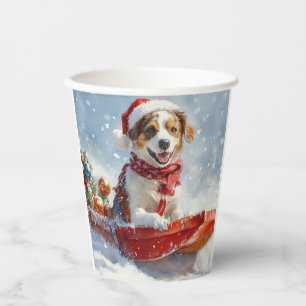 Brittany Spaniel Dog in Sledge Christmas Paper Cups