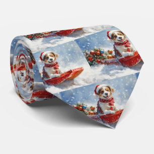 Brittany Spaniel Dog in Sledge Christmas Tie