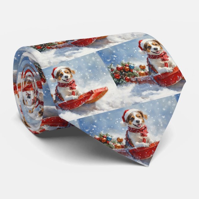 Brittany Spaniel Dog in Sledge Christmas Tie (Rolled)