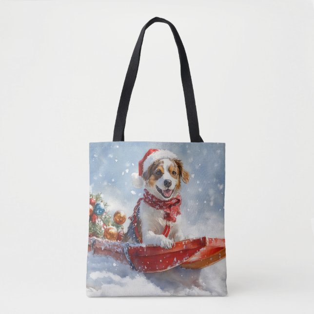Brittany Spaniel Dog in Sledge Christmas Tote Bag (Front)
