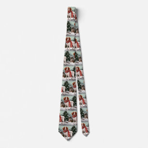 Brittany Spaniel Dog in Snow Christmas Tie