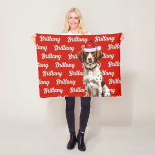 Brittany Spaniel Dog Name Patterned Christmas Fleece Blanket