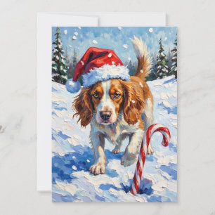Brittany Spaniel Dog Pointing at Christmas Candy Holiday Card