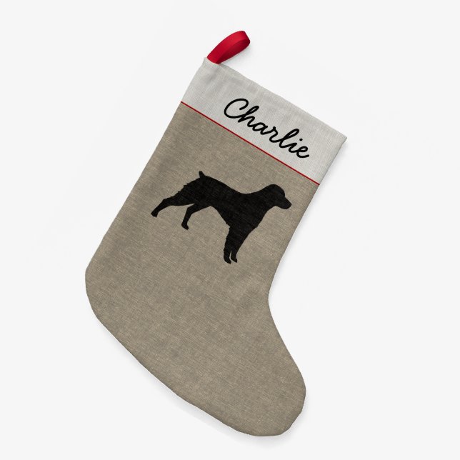 Brittany Spaniel Dog Silhouette Personalised Xmas Small Christmas Stocking (Front (Hanging))