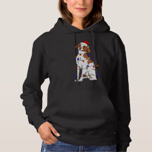 Brittany Spaniel Dog Wearing Christmas Hat Lights Hoodie