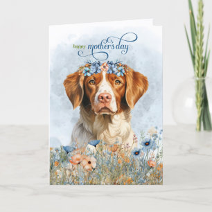 Brittany Spaniel Dog Wildflowers Mother's Day Holiday Card