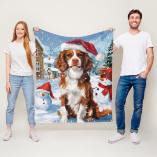 Brittany Spaniel Dog Winter Wonderland Christmas Fleece Blanket