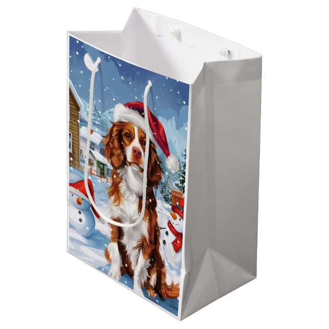 Brittany Spaniel Dog Winter Wonderland Christmas  Medium Gift Bag (Front Angled)