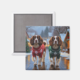 Brittany Spaniel Dogs Christmas Snow Holiday Magnet