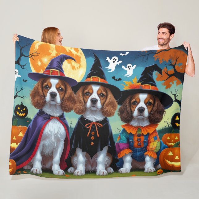 Brittany Spaniel Dogs Pumpkin Halloween Funny  Fleece Blanket (In Situ)
