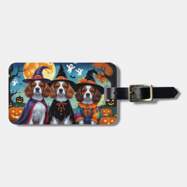 Brittany Spaniel Dogs Pumpkin Halloween Funny  Luggage Tag (Front Horizontal)