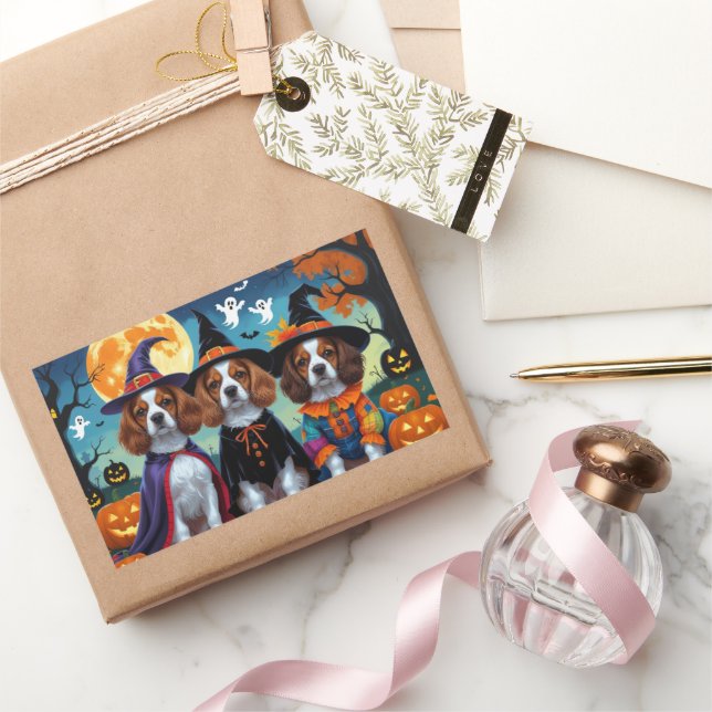 Brittany Spaniel Dogs Pumpkin Halloween Funny  Rectangular Sticker (Gifting)