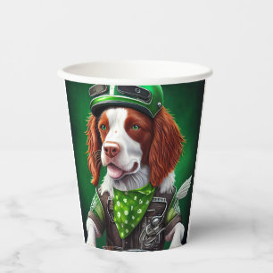 Brittany Spaniel driving bike St. Patrick's Day  Paper Cups