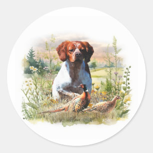 Brittany Spaniel – Field, Focus, Pheasant , Art Classic Round Sticker