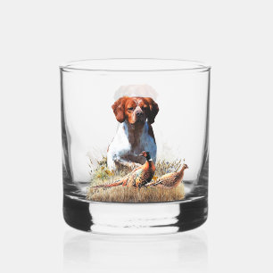 Brittany Spaniel – Field, Focus, Pheasant , Art  Whiskey Glass