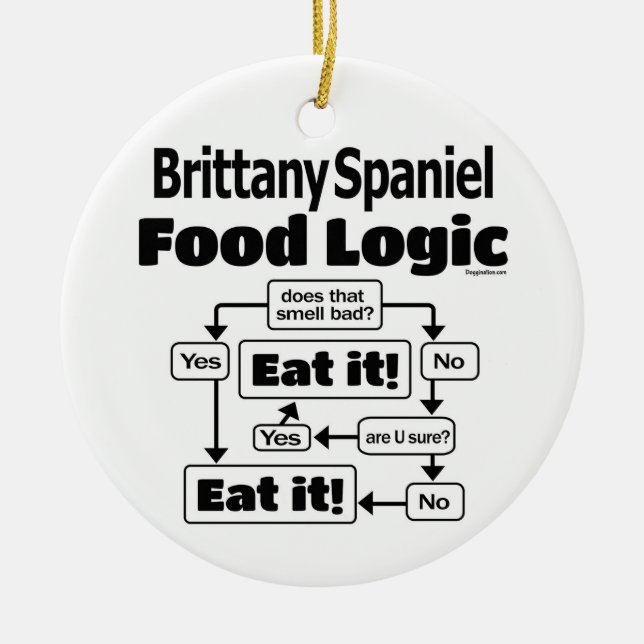 Brittany Spaniel Food Logic Ceramic Tree Decoration (Front)