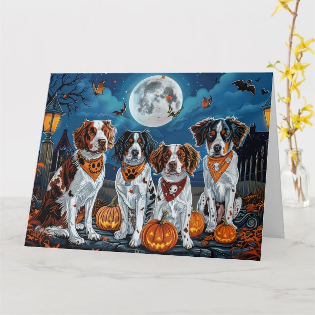 Brittany Spaniel Halloween Spooky Card (Yellow Flower)