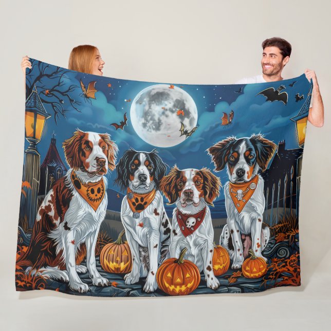 Brittany Spaniel Halloween Spooky Fleece Blanket (In Situ)
