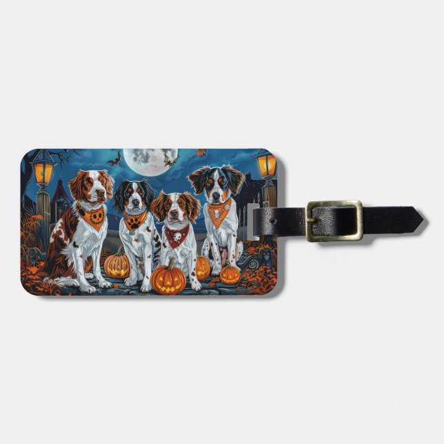 Brittany Spaniel Halloween Spooky Luggage Tag (Front Horizontal)
