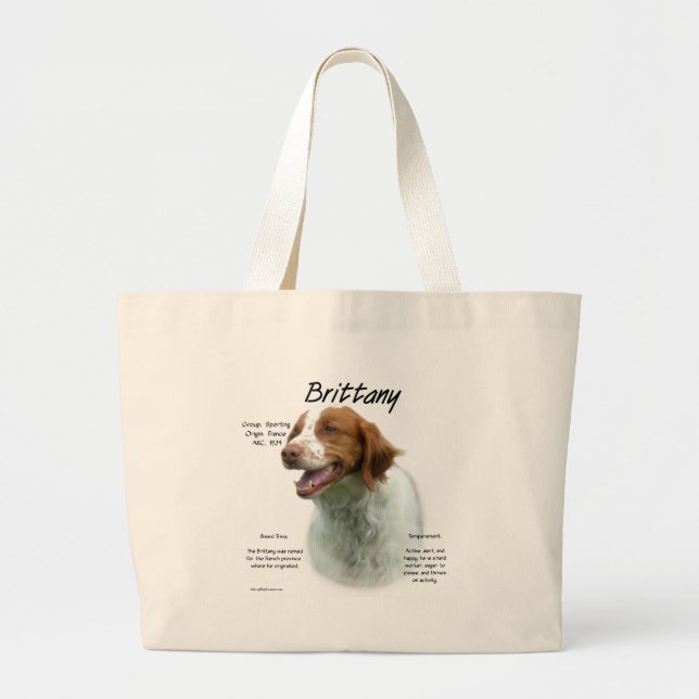 Brittany Spaniel History  Large Tote Bag (Front)