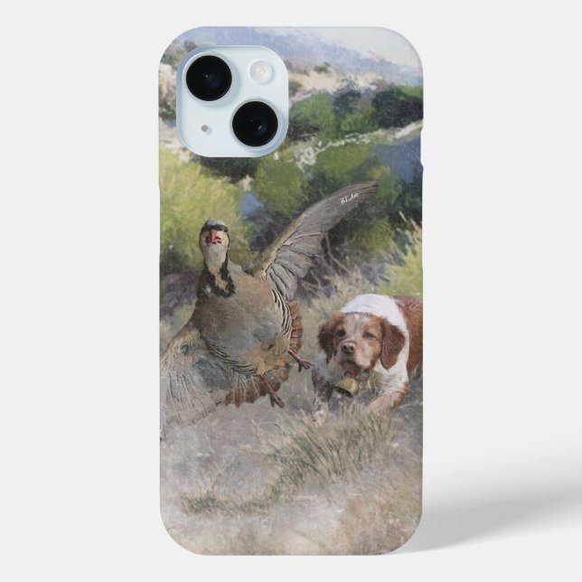 Brittany Spaniel hunting chukar partridge, Art  Case-Mate iPhone Case (Back)