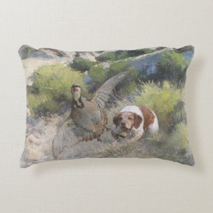 Brittany Spaniel hunting chukar partridge, Art  Decorative Cushion