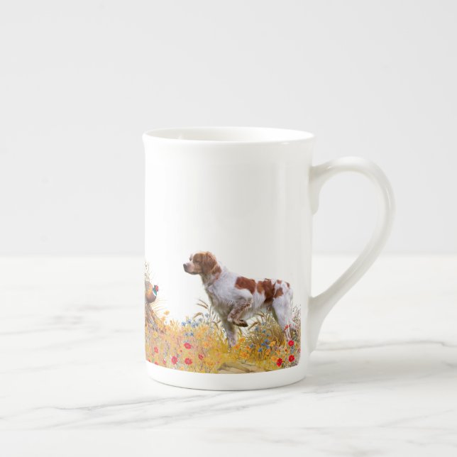 Brittany Spaniel, Hunting Pheasant   Bone China Mug (Right)